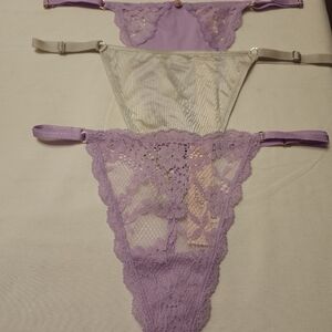3 Elegant VIictoria Secret Lace Thong Set - Purple and Sliver